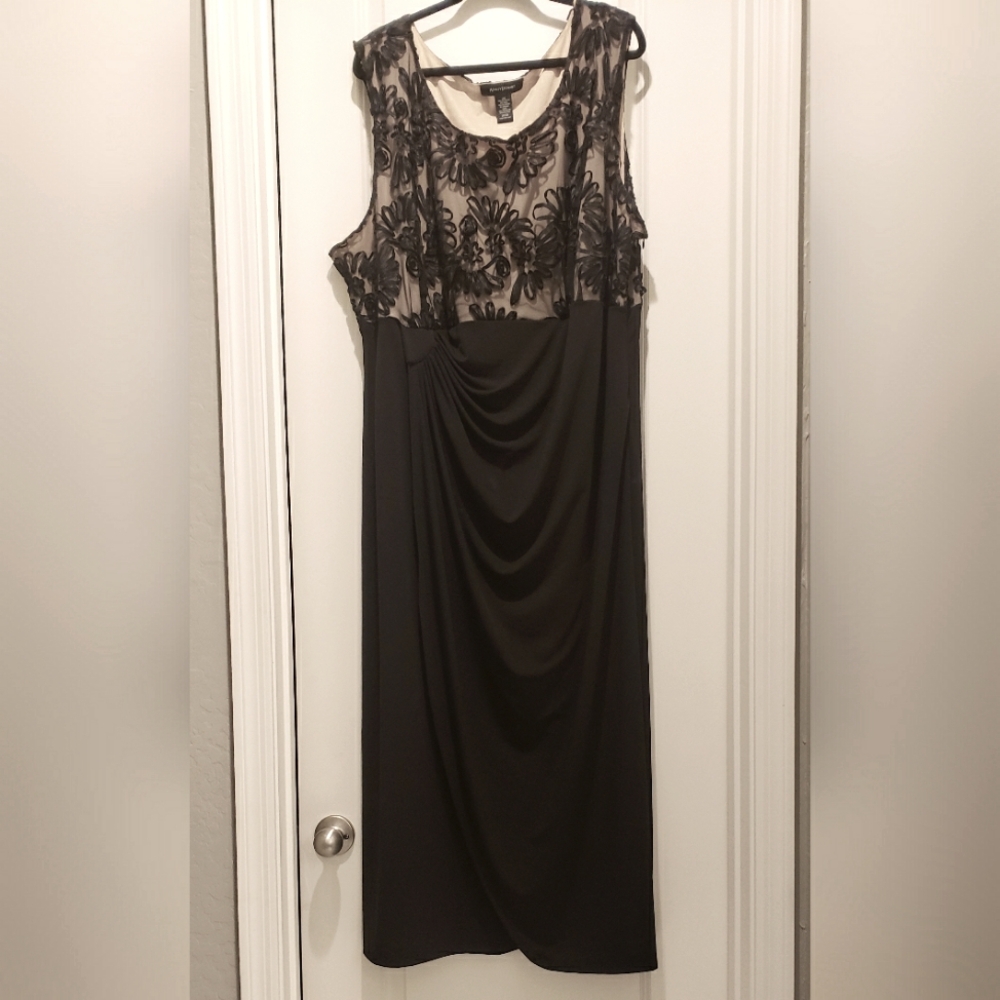 Black and Beige Sheer Embroidery Dress
